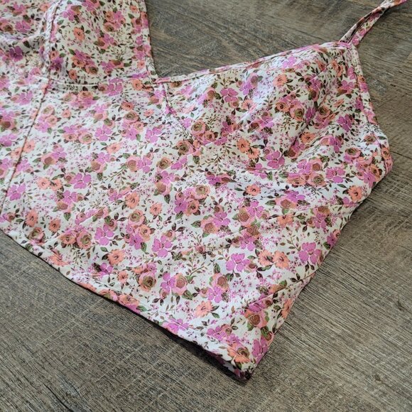 ZARA | Printed Floral Corset Crop Tank Top | Sz. S - Picture 5 of 7